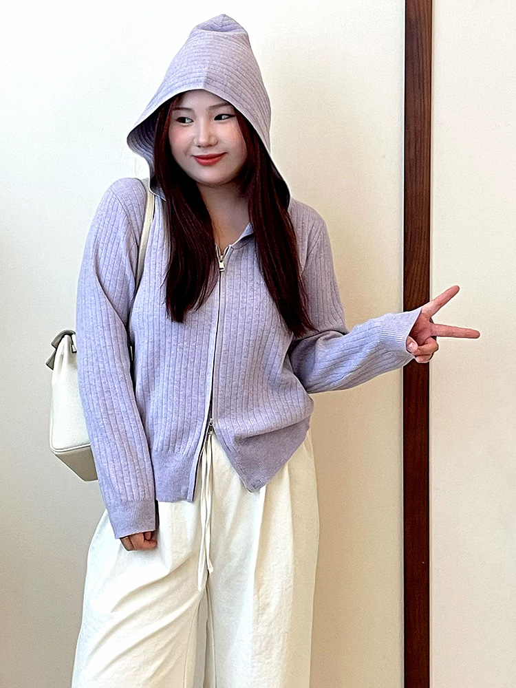 Plus-size women's V-neck hooded sweatshirt women's casual jacket 2025 autumn all-rounder Loose knitted cardigan 23093