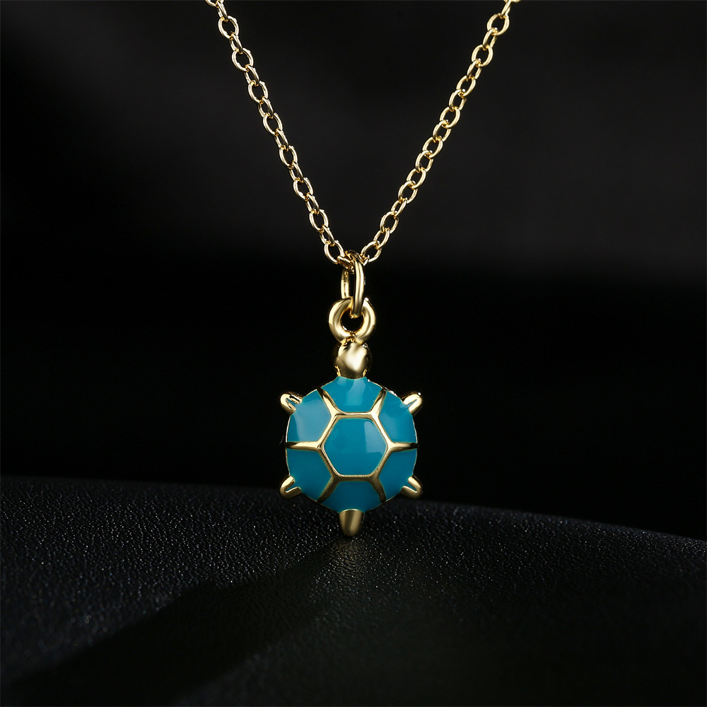 Fashion simple copper plated 18K gold color dripping oil cute turtle pendant necklace