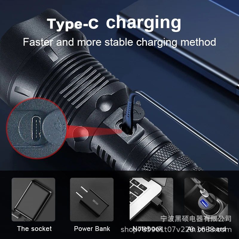 Lintera de luz brillante transfronteriza de aleación de aluminio carga linterna de emergencia al aire libre antorcha de patrulla de larga duración