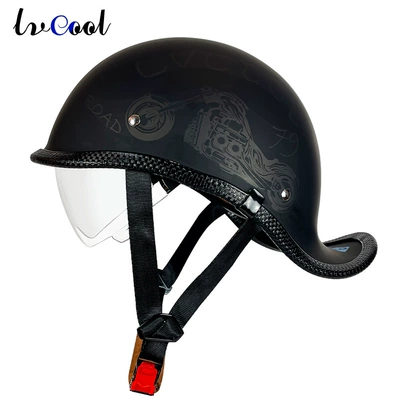 Motosiklet kaskı (dəbilqə) — electric motorcycle helmet lightweight - 006-dumb-black-harley-with-lens-m
