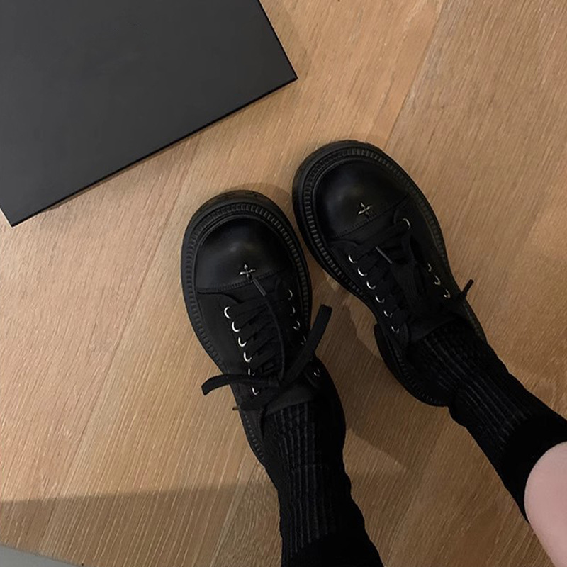 Grava madre en el otoño en la esquina de Nathan Road ~ 8cm de fondo grande cabeza redonda de fondo grueso zapatos de lona casuales para mujeres