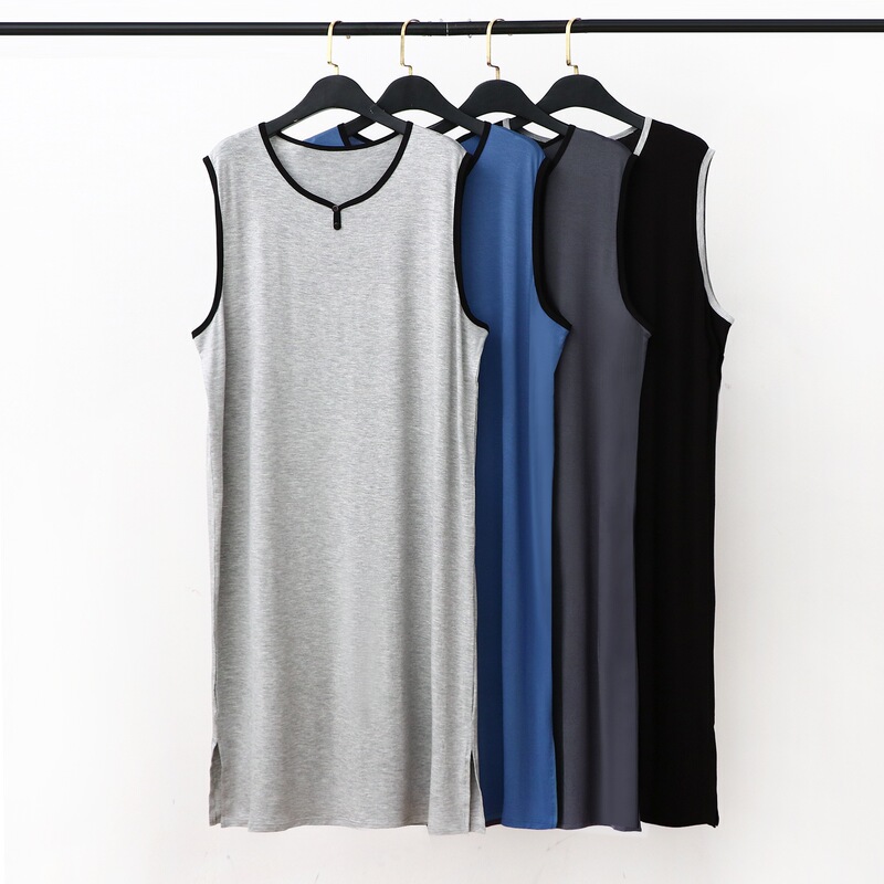 Modal 001 Men's Long Sleeveless Pajamas Casual Loose Large Size Loungewear Bathrobe Dress Modal 001 Men's Long Sleeveless Pajamas Casual Loose Large Size Loungewear Bathrobe Dress