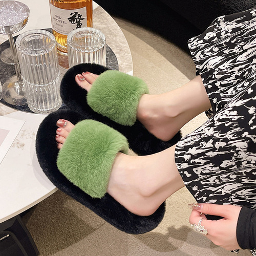 Outerwear Thick Sole Real Plush Slippers for Women Summer Autumn Indoor Home Air-Conditioned Room Lazy One-Sided Cotton Slippers