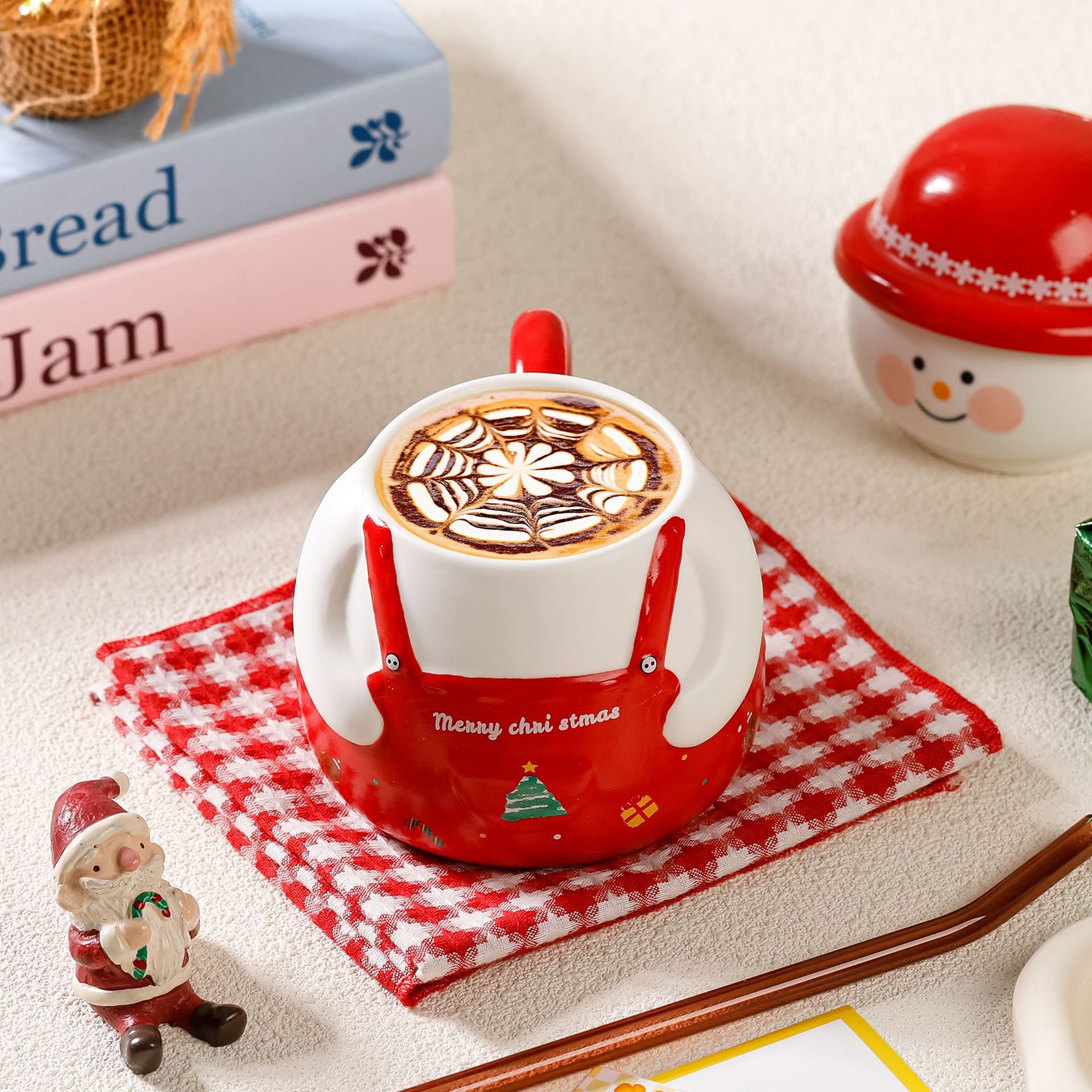 Navidad creativa muñeca de nieve taza de cerámica personalidad dibujos animados acompañante regalo taza de agua de paja encantadora taza tridimensional transfronteriza