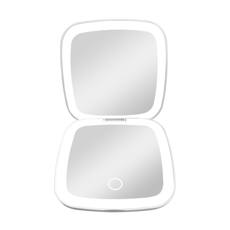 Diseño de fábrica regalo pequeño espejo Amazon LED espejo de maquillaje con luz Flip portátil de mano pequeño espejo logo