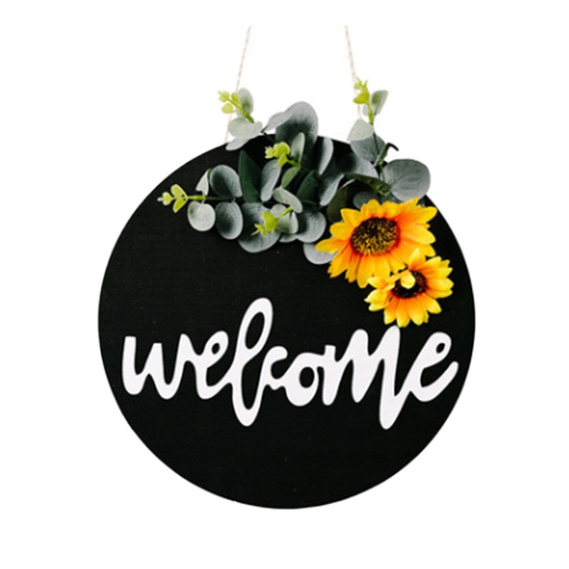 Transfronterizo nuevo país americano de madera placa de la puerta de bienvenida decoración de arco de girasol Garland decoración de la puerta de bienvenida