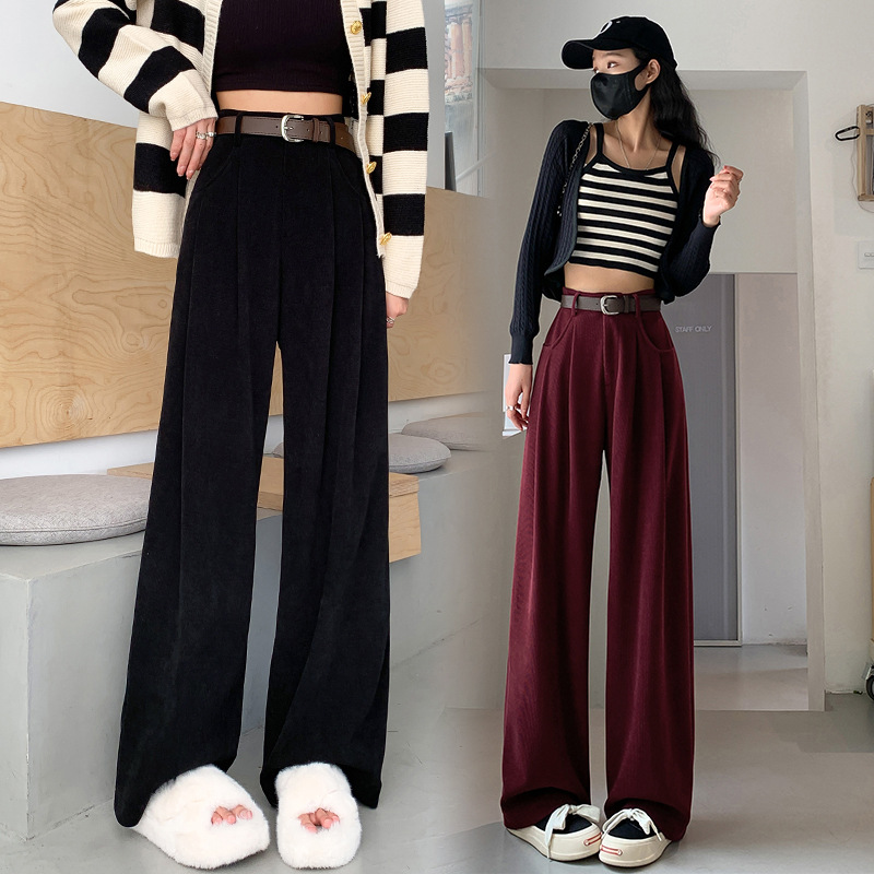 가을과 겨울 기모 탄성 유럽면 벨벳 높은 허리 넓은 다리 캐주얼 바지 여성 키 큰 CHENILLE CORDUROY