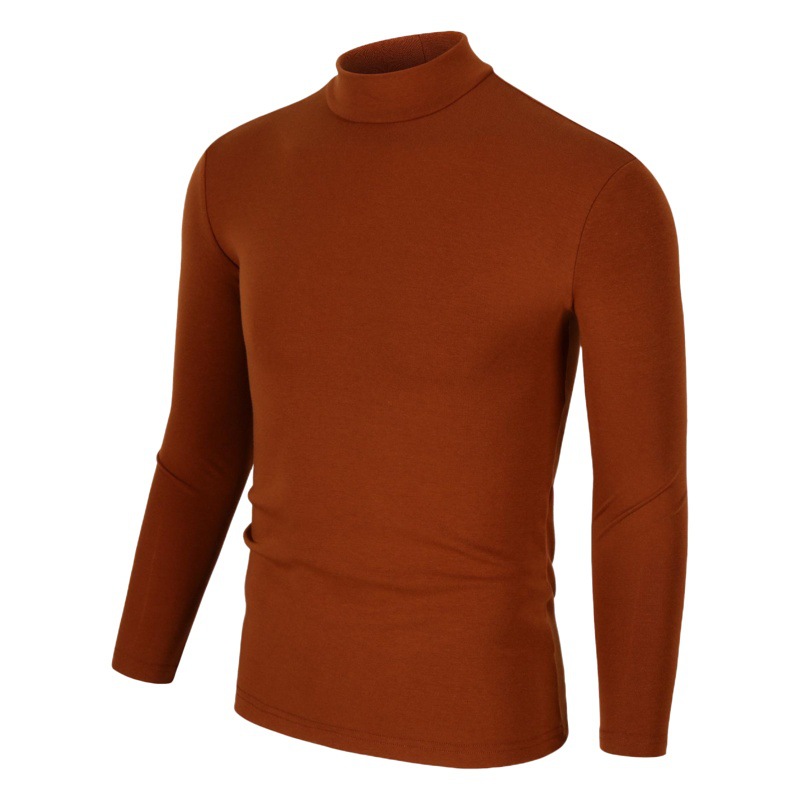 Wholesale men's bottoming shirt T-shirt long sleeve autumn and winter half high collar solid color slim fit large size Korean style top