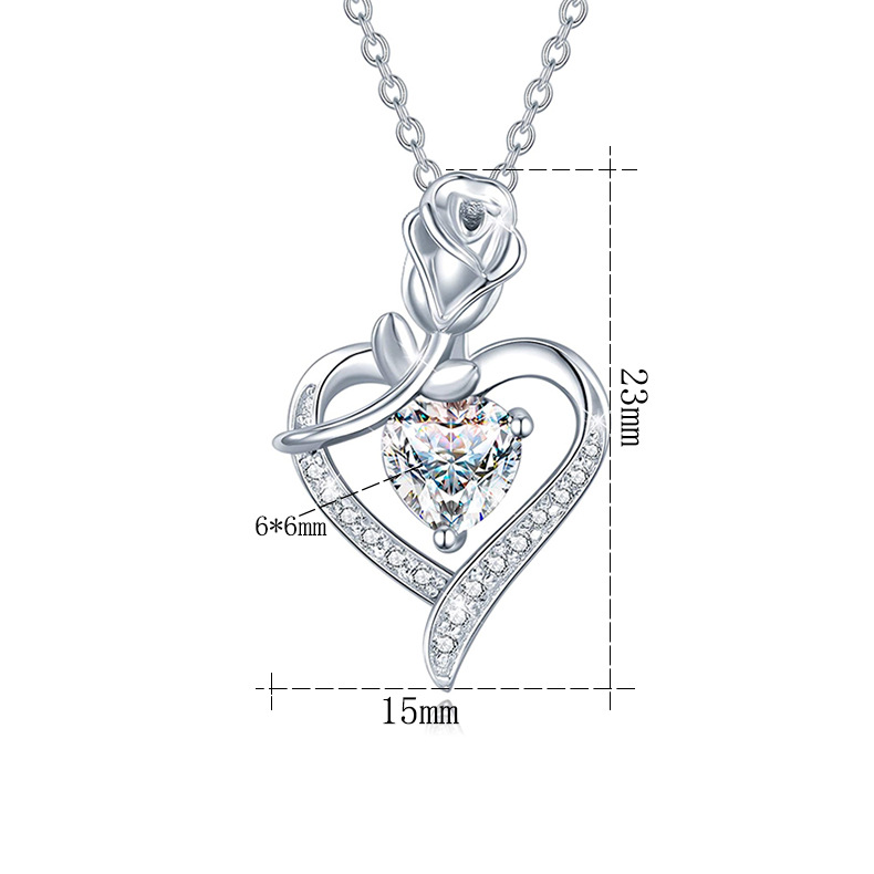 7g Weight Pendant Necklace Classification cable chain Chain Type 1 Piece Quantity Holiday, Daily Occasion 925 Sterling Silver Cable Chain Plating Heart Shape Rose Pendant Necklace