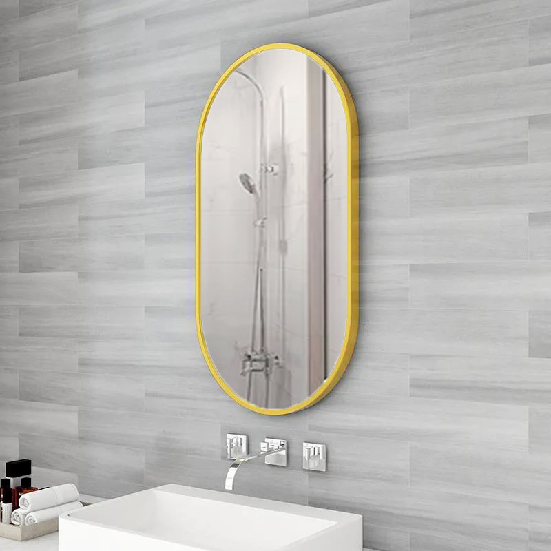 Espejo de Baño de Aleación de Aluminio, Instalación sin Taladro, para Baño, Aseo, Dormitorio, Espejo Ovalado, Venta al por Mayor, Ultra Blanco