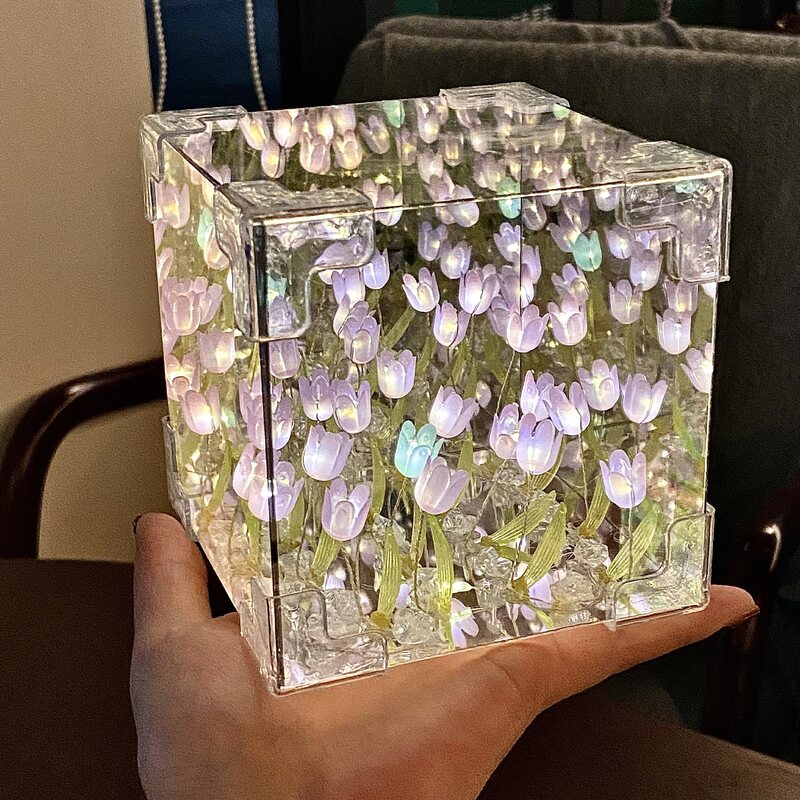 创意礼品蛋糕郁金香玫瑰花束diy小夜灯女生生日手工礼物礼盒摆件|undefined