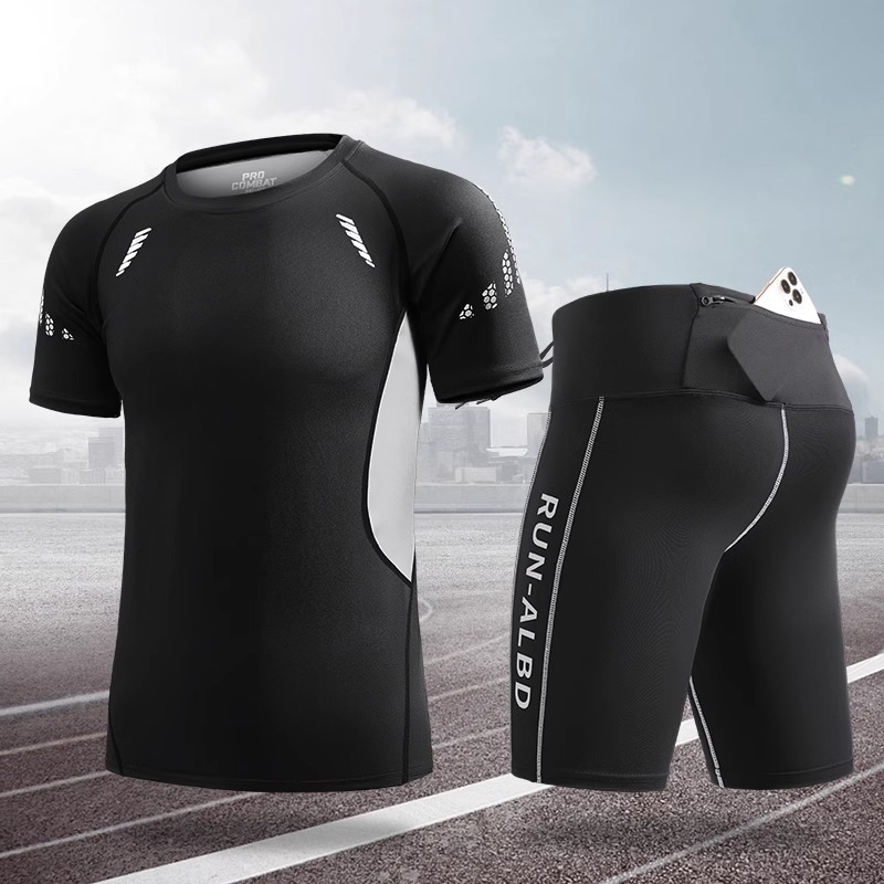Set de carrera de secado rápido para hombres de verano helado ropa deportiva alta elástica ropa de entrenamiento de maratón de atletismo respirable