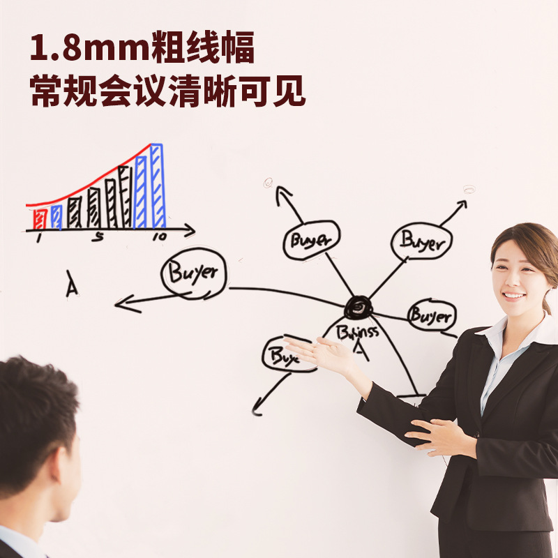 得力白板笔批发黑色蓝色红色水性易擦大容量会议培训教学展示板笔