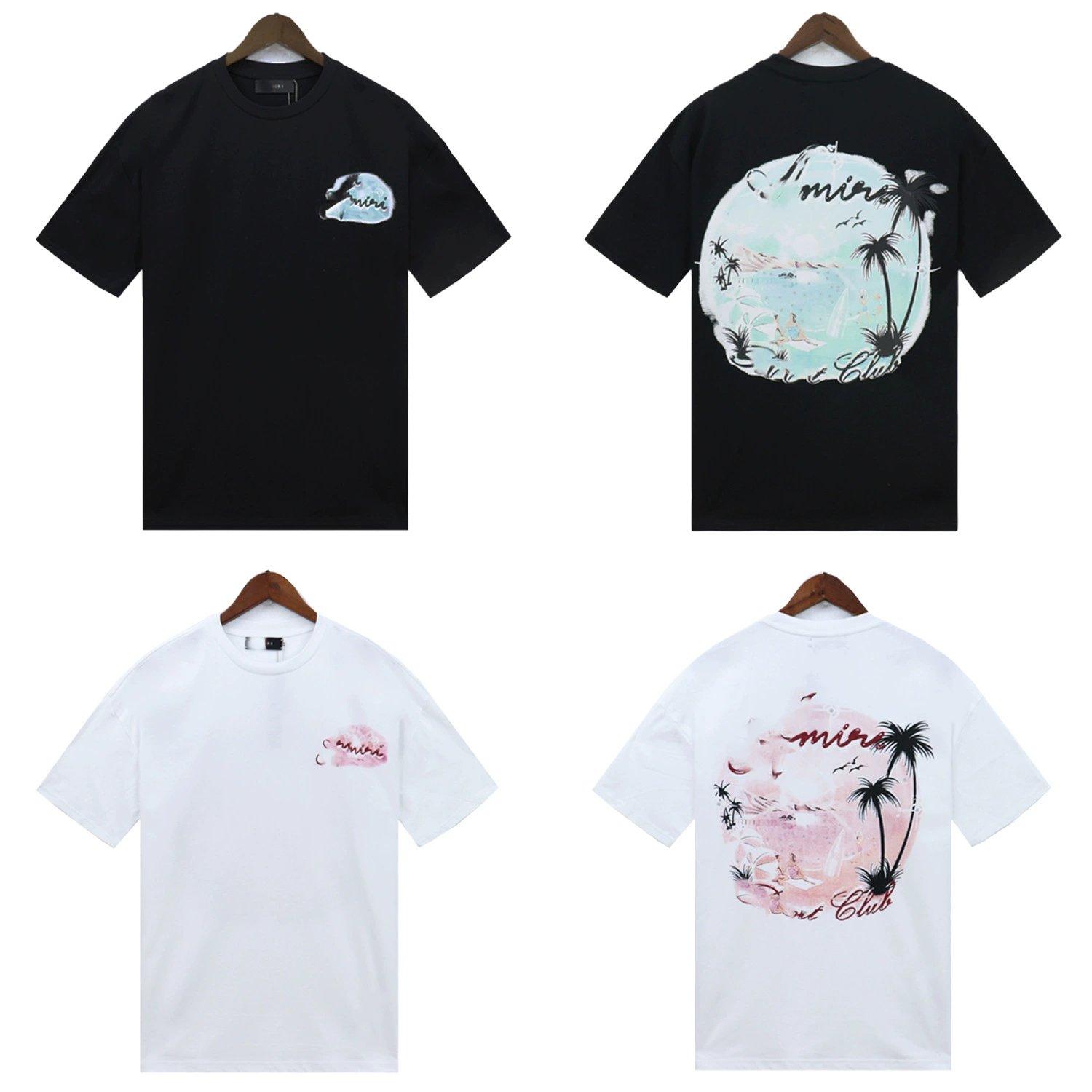 Европейская и американская AMIRI Венеция-Бич аэрографы футболка мужская летняя пара с круглым вырезом