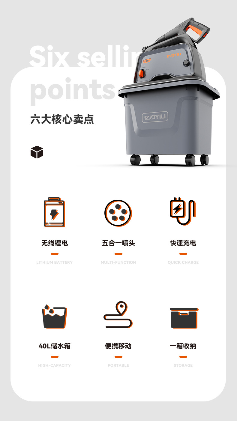 Yili lithium battery wireless high-level high-pressure car washing machine charging car washing artifact high-pressure water gun car washing water pump cleaning machine
