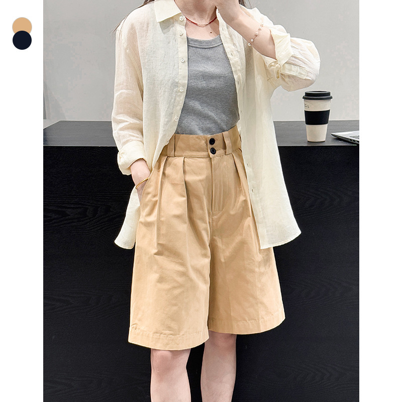 Plus Summer Suit Quarter Pants Easiest for Match High Waist Straight-Leg Medium Pants Slim Bermuda Suit Pants