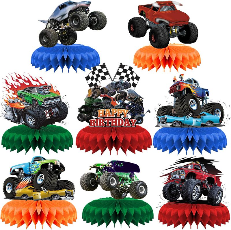 Hot Wheels Big Truck Honeycomb Ornament Monster Truck Honeycomb Cartoon Children's Party Desktop Decoration Supplies Ornament