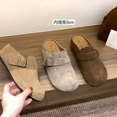 增高外穿半托勃肯鞋新款春秋季女鞋子棕色厚底拖鞋博肯鞋单鞋