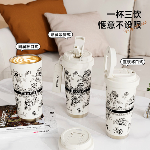 New Ceramic Inner Pot Insulated Cup Gift Large Capacity Tea Separation Straw Cup for Women High-Endurance Coffee Cup
