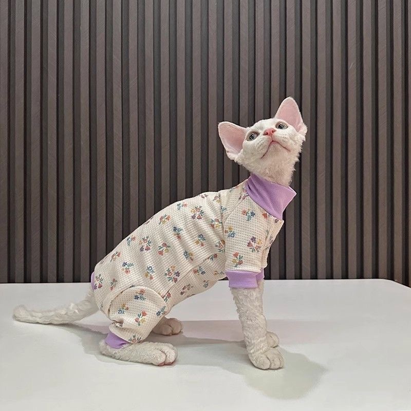 ペット用夏用花柄四足服ベスト、無毛猫、スフィンクス、デビッド猫用、防寒、通気性、軽量|undefined
