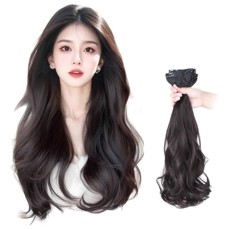 女性の長い髪用のヘアエクステンション 3 ピース、人工毛、ふわふわ、ワンピース、大きなウェーブ、シームレスなヘアエクステンション パッチ|undefined