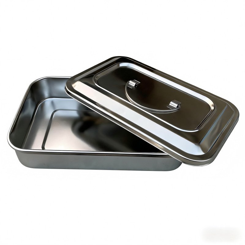 304 Stainless Steel Sterilization Box with Lid, Square Tray with Lid, Sterilization Tray, Surgical Tray, Instrument Tray, Sterilization Tray