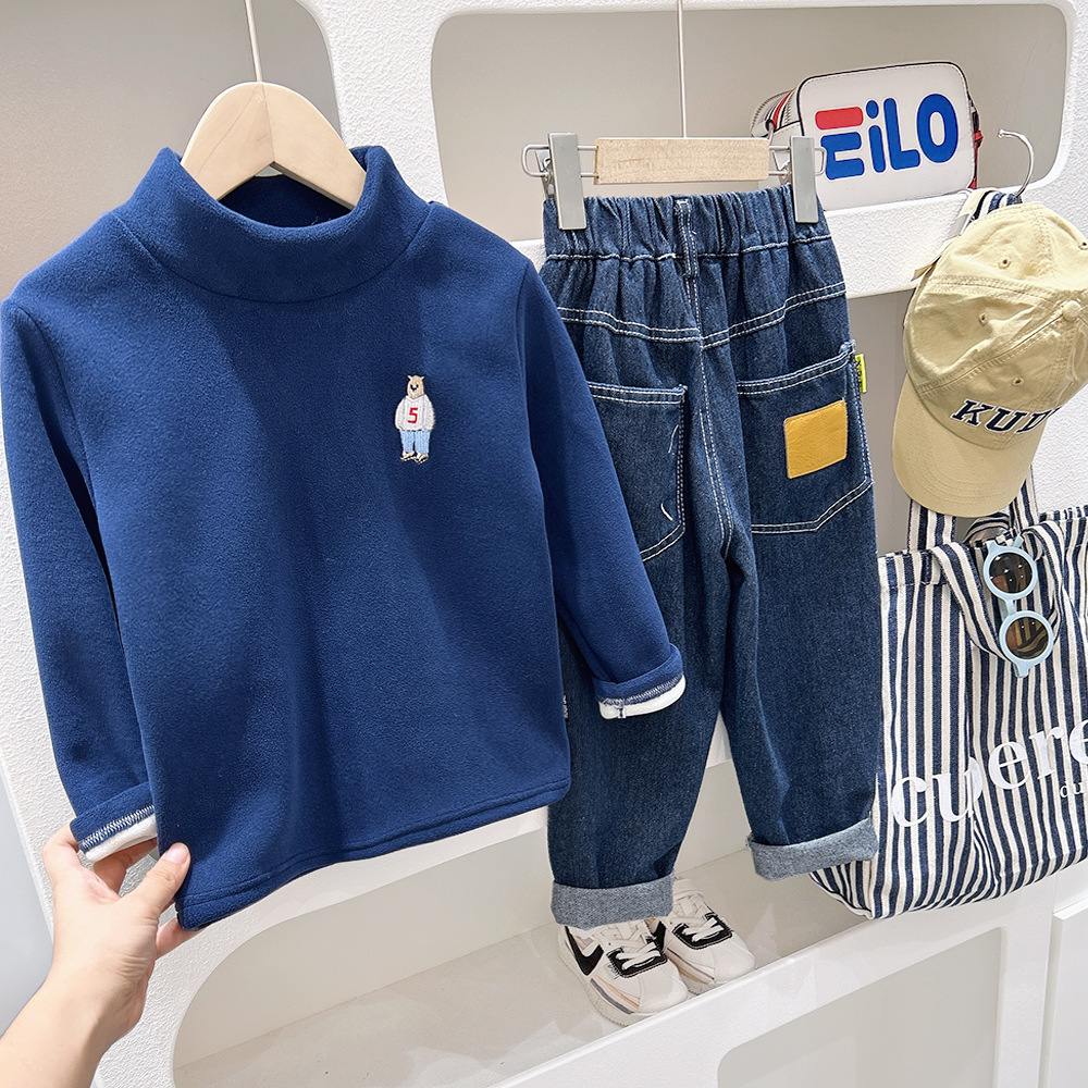 Camisa de fondo engrosada de cuello alto para niños 2023 ropa interior de otoño e invierno camisa de fondo para niños invierno forro polar engrosado terciopelo de una pieza
