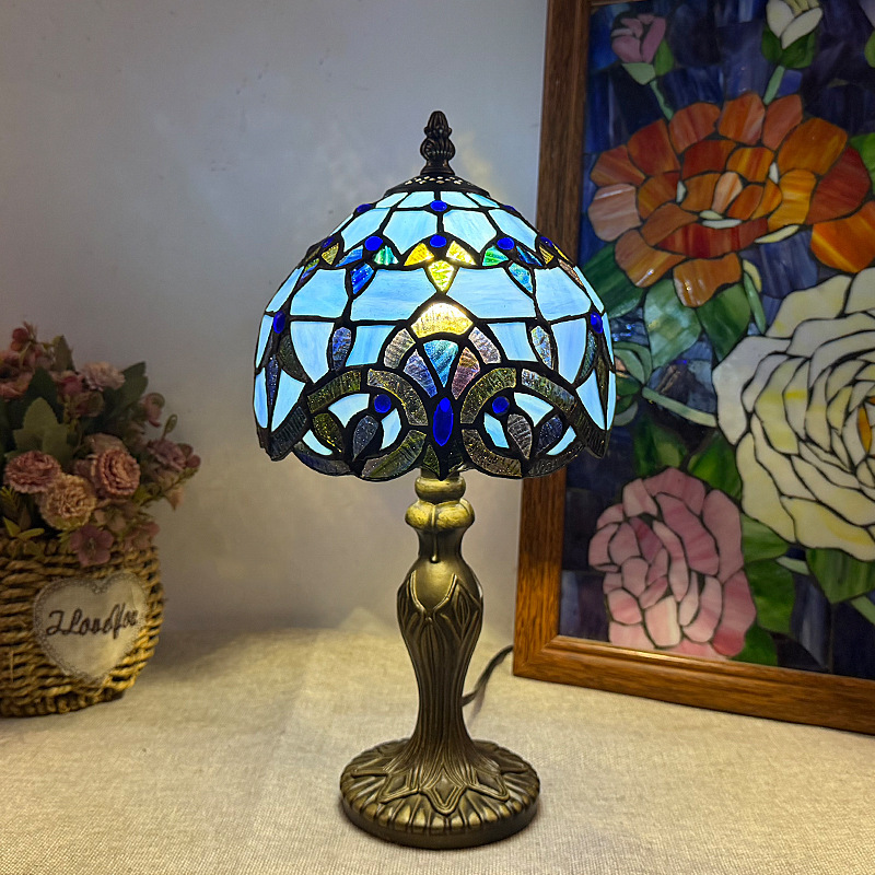 Yang Feng Tiffany Table Lamp Pastoral 8inch Study Bedroom Bedside Tulip Purely Handmade Artistic Creative Decoration