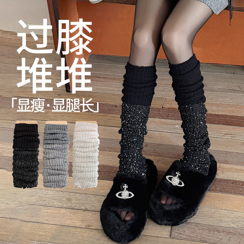 Trendy Autumn and Winter Y2K Calf Socks, Fashionable Slouch Socks, Thick Line Leg Warmers, Women's Sequin Boot Socks, Knee-High Socks