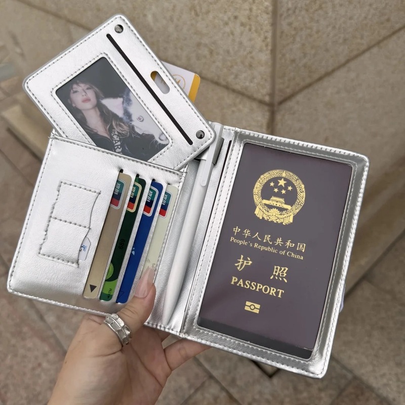 小众韩系银灰色护照夹高颜值出国旅游身份证件收纳套卡包高级感|undefined