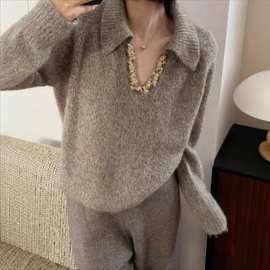 哥家商场同款女装2025秋季穿搭慵懒v领感超好看宽松针织毛衣