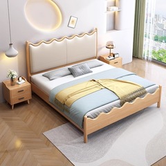 New White Solid Wood Bed with Retro Black Double Bed 1.8m Wedding Bed 1.5m Home Main Bedroom Apartment Homestay Bed