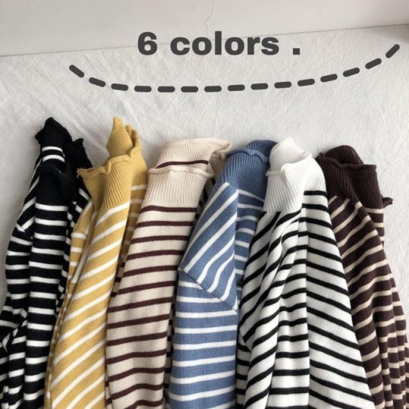 2025 New Korean Style Half-Turtleneck Slimming Striped Sweater Autumn and Winter Pullover Top Base Layer Knitwear for Women 2025 New Korean Style Half-Turtleneck Slimming Striped Sweater Autumn and Winter Pullover Top Base Layer Knitwear for Women