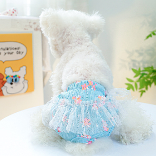 Pet Dog Menstrual Pants Cute Skirt Lace Pants Teddy Sanitary Pants Strawberry Blue Crushed Flower Menstrual Pants