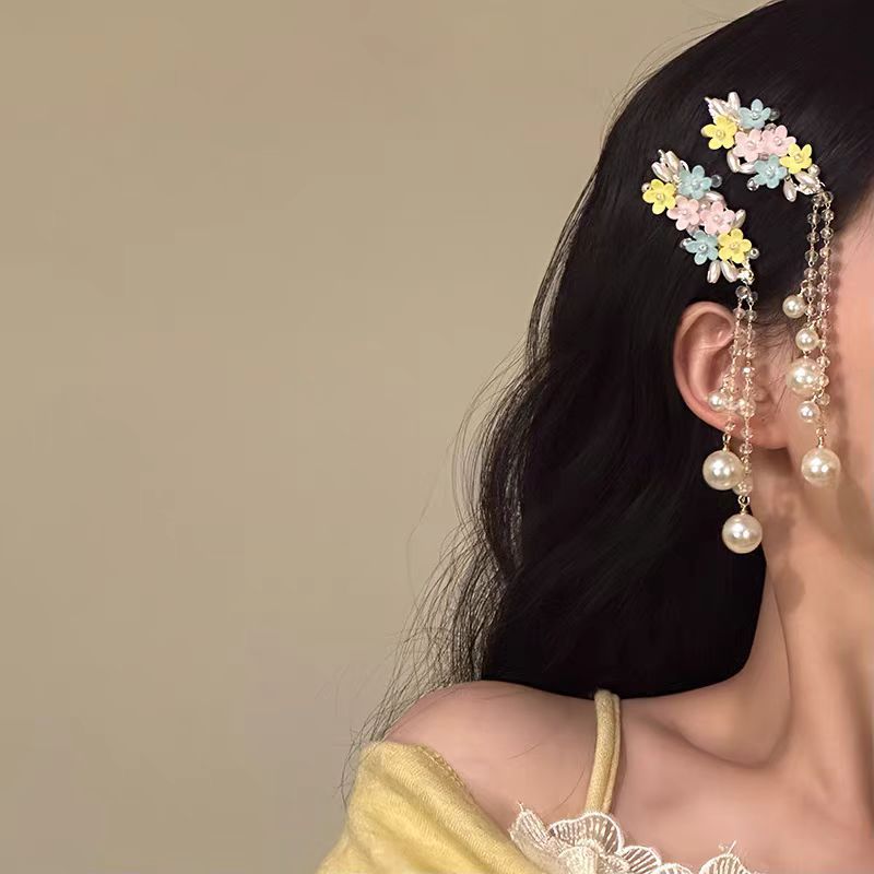 【Blumen auf Zweigen】Frühling und Sommer süße Blume Perle Quaste Clip für Frauen neue Mode exquisite vielseitige Haar-Accessoires_voghion.com