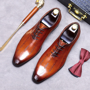[Big Sale] Men's Business Formal Leather Shoes Genuine Leather Shoes Whole Cowhide British Small Size Trendy Men's Wedding Shoes