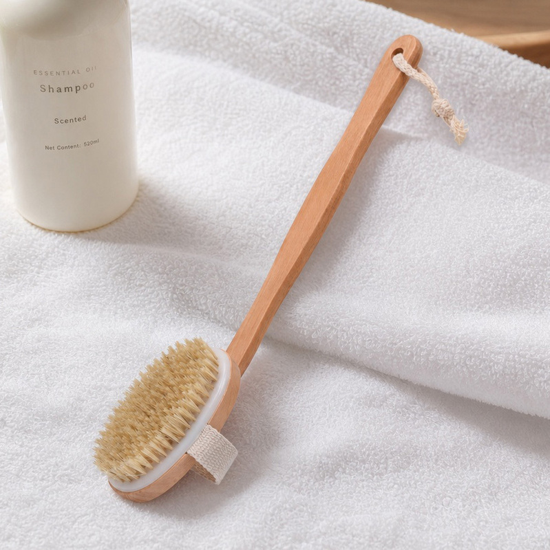 Natural Boar Bristle Long-Handled Bath Brush, Back Scrubbing Massage Exfoliating Body Dry Brush, Hemu Bath Brush for Hotels and Guesthouses Natural Boar Bristle Long-Handled Bath Brush, Back Scrubbing Massage Exfoliating Body Dry Brush, Hemu Bath Brush for Hotels and Guesthouses