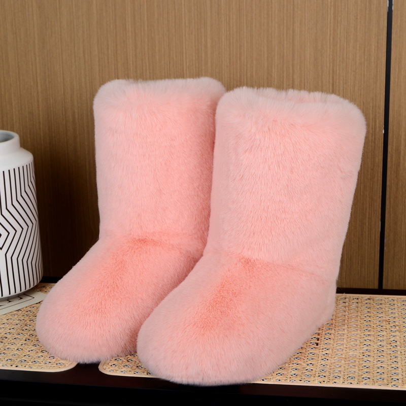 Europa y América nuevas botas de piel de invierno de alta superior casual botas de nieve de piel de conejo de imitación integrado botas de piel caliente