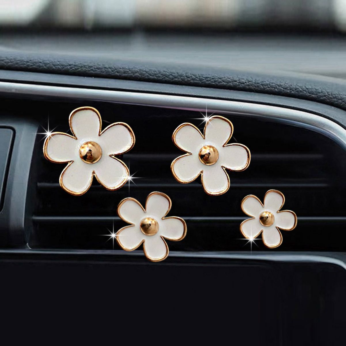 Crisantemo pequeño aire acondicionado salida de aire clip de perfume aleación pequeña margarita flor de cinco pétalos salida de aire del coche decoración de perfume