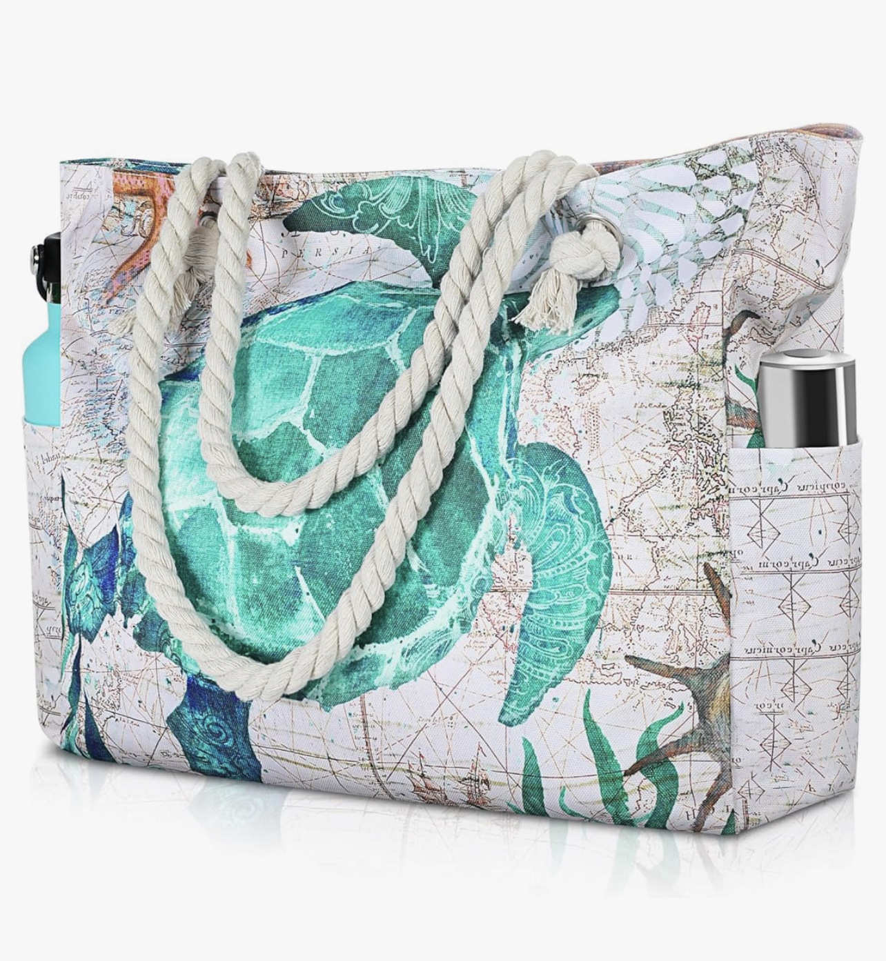 Ocean Whale And Turtle Print Shoulder Bag For Women Large Beach_voghion.com