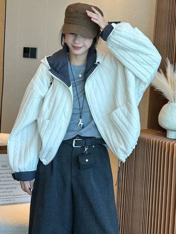 韩版时尚百搭宽松显瘦连帽长袖棉服外套女休闲上衣潮2025冬季新款|undefined