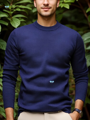 Viscose Knit Crew Neck Sweater Medium Stretch Crew Neck