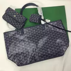 Goya Double-sided Medium Large Shopping Bag Classic Dog Tooth Tote Bag PVC with Cowhide Handle Men's and Women's Handbag