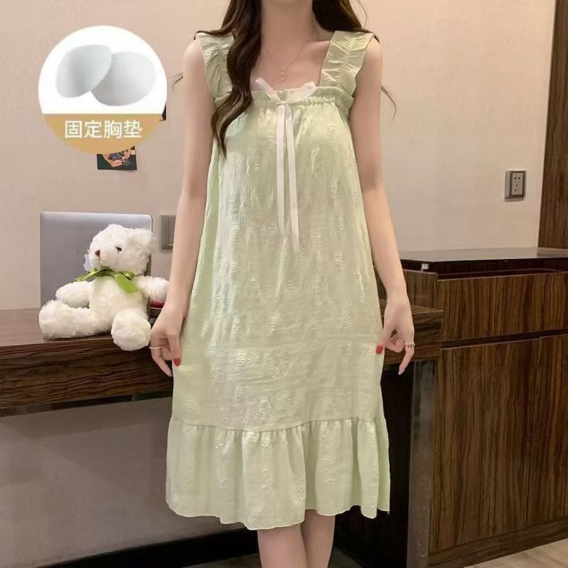 Pijamas transfronterizos al por mayor con almohadilla para el pecho para mujer verano dulce y lindo camisón de algodón de nube estilo princesa ropa de hogar para estudiantes