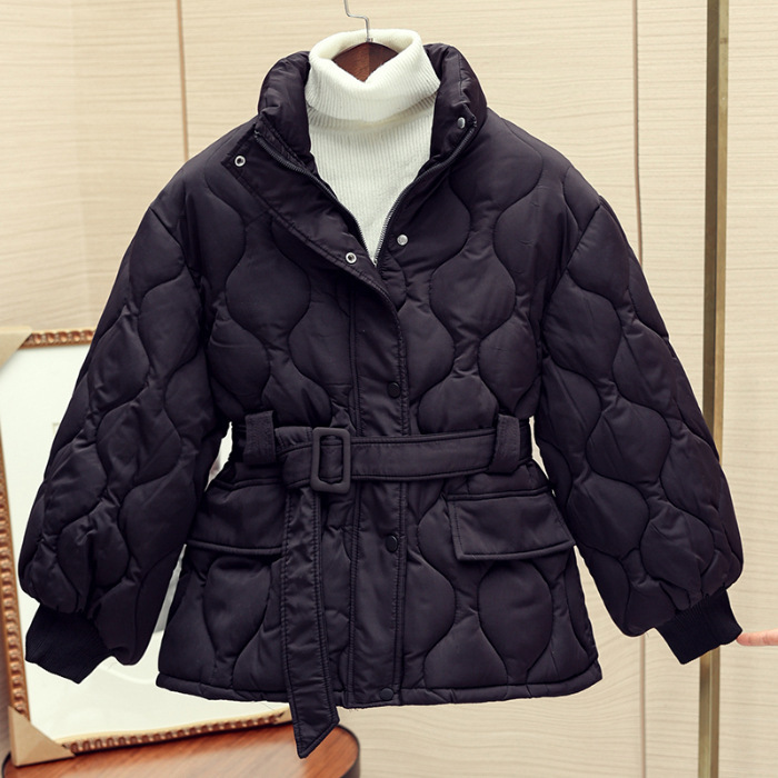 修身系带立领洋气小香风面包服女2025冬季新款宽松小个子棉衣外套|undefined