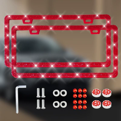 License plate holder/license plate holder Frames - square-hole-sharp-corners-narrow-edges-double-piece-red