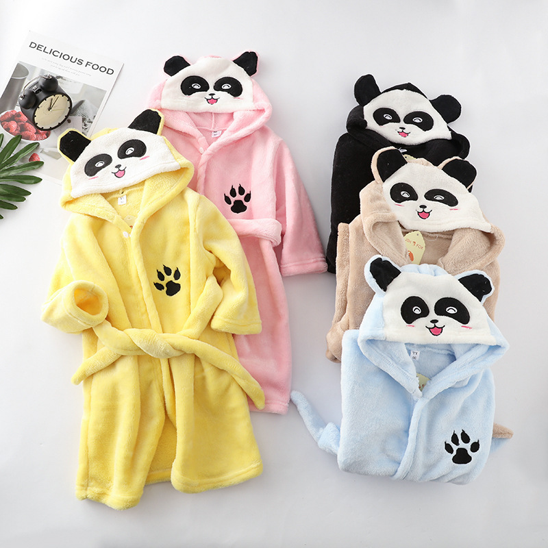 Autumn and Winter new boys and girls flannel nightgown children's pajamas coral fleece hooded animal bathrobe 90-160