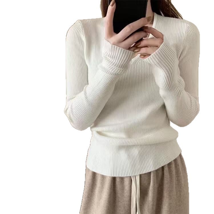 别致修身打底衫女内搭法式秋冬新款黑色低领高级感长袖针织衫上衣|undefined