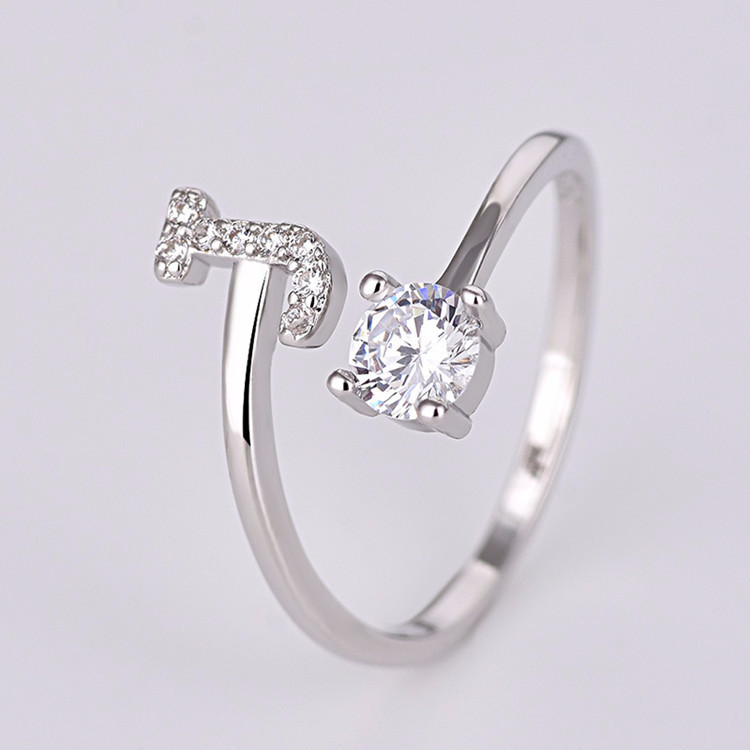 镀银新款时尚简约日韩版字母J镶八心八箭锆钻戒指 女饰品一件代发