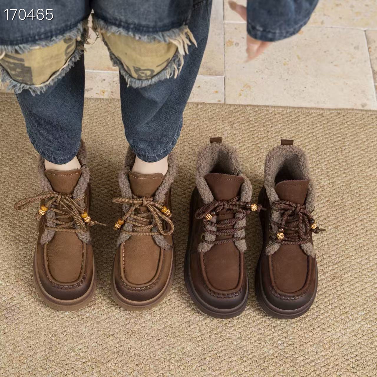 Boot nữ cổ cao ôm bắp chân mũi tròn đế dày phong cách Hàn Quốc — màu nâu, Cà phê sâu chi tiết 3
